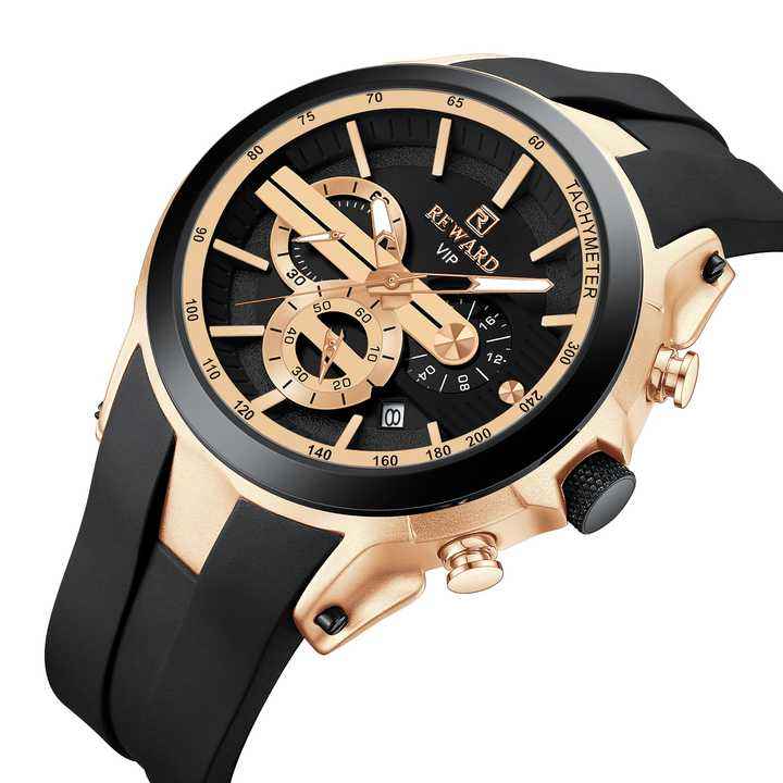 REWARD Men Watch Silicone Band Big Dial Chronograph Luminous